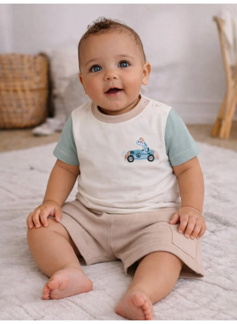 Victor And Jane  Infant Boys’ 2-Piece Set – “Crawl Walk Race” Car Print T-Shirt & Cargo Shorts for Men | Best Price UAE